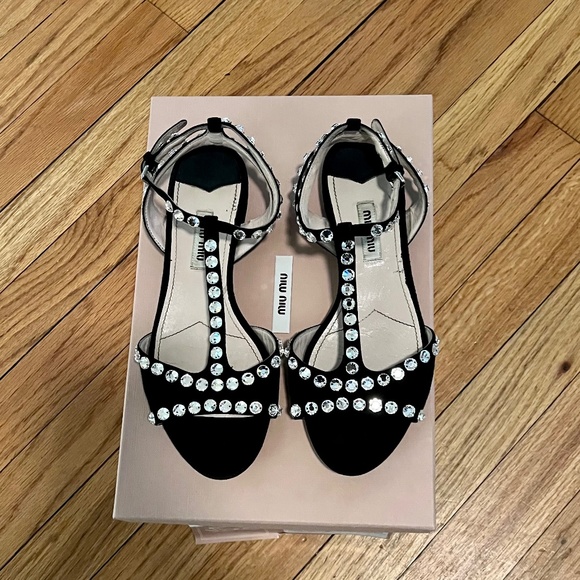 COPY - Miu Miu Crystal Embellished Strappy Flat Sandals Size 36 - Picture 4 of 9